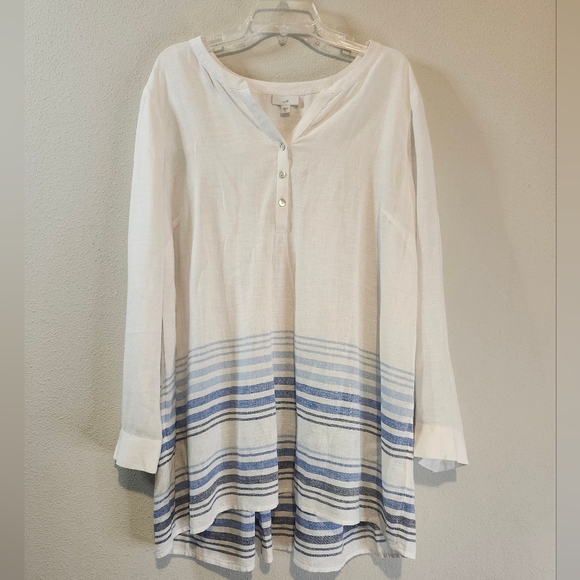 J. Jill Linen Viscose Blue Stripe Breezy Tunic Size XL NWOT - Picture 7 of 10